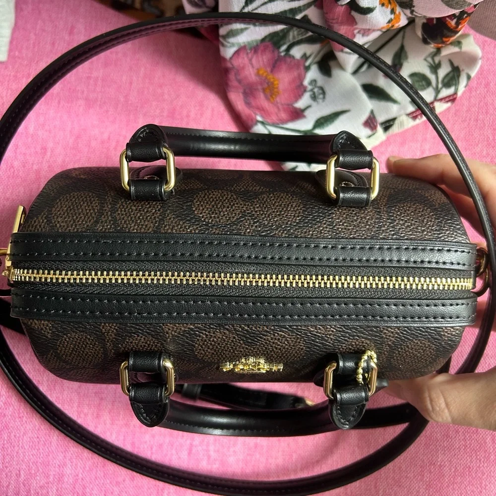 Coach Rowan Mini Black and Brown Signature Satchel - Picture 6 of 8